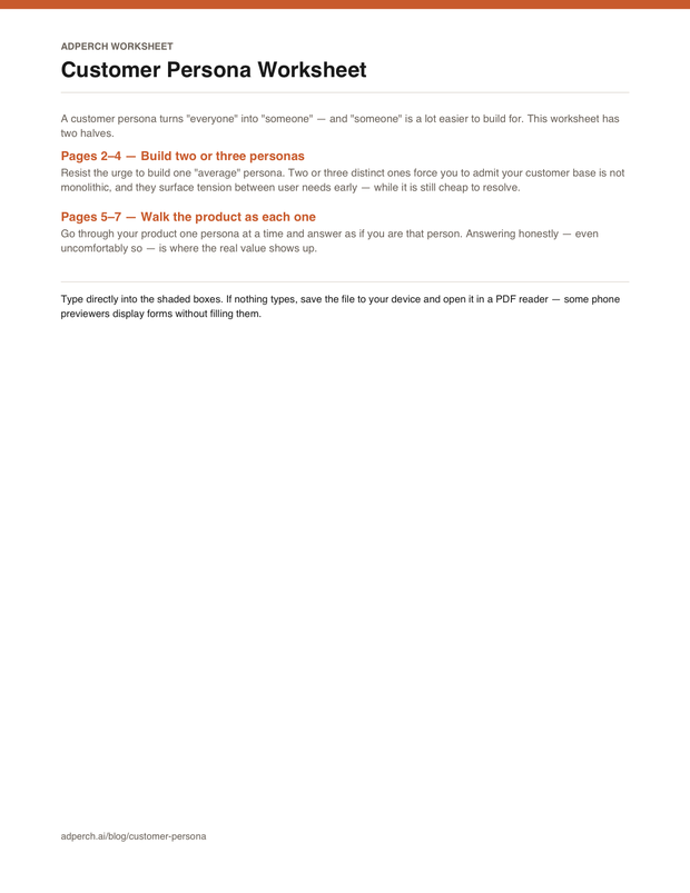 Page 1 of the customer persona worksheet